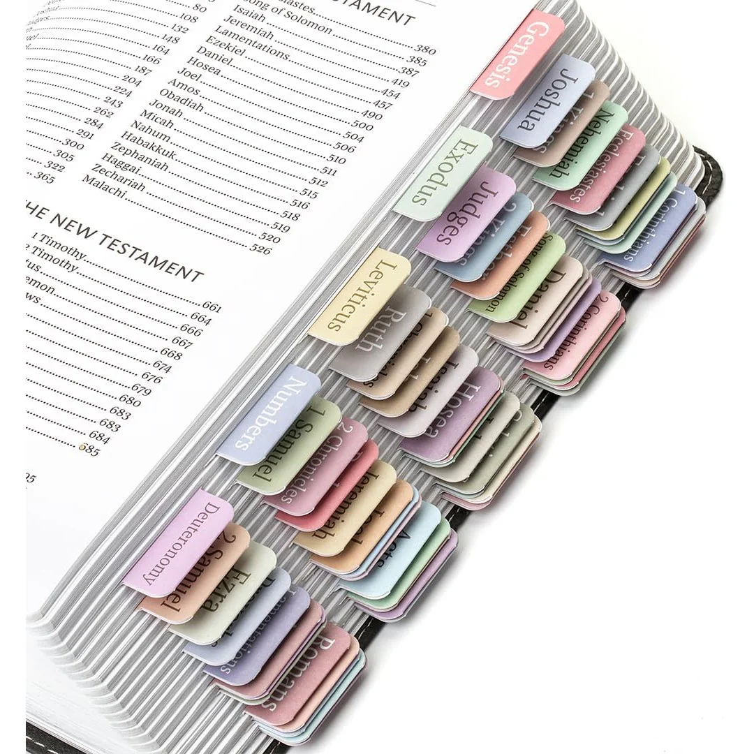 Bible Tabs, 75 Minimal Morandi, Laminated, Easy Apply, Old & New Testament, Neutral Designs
