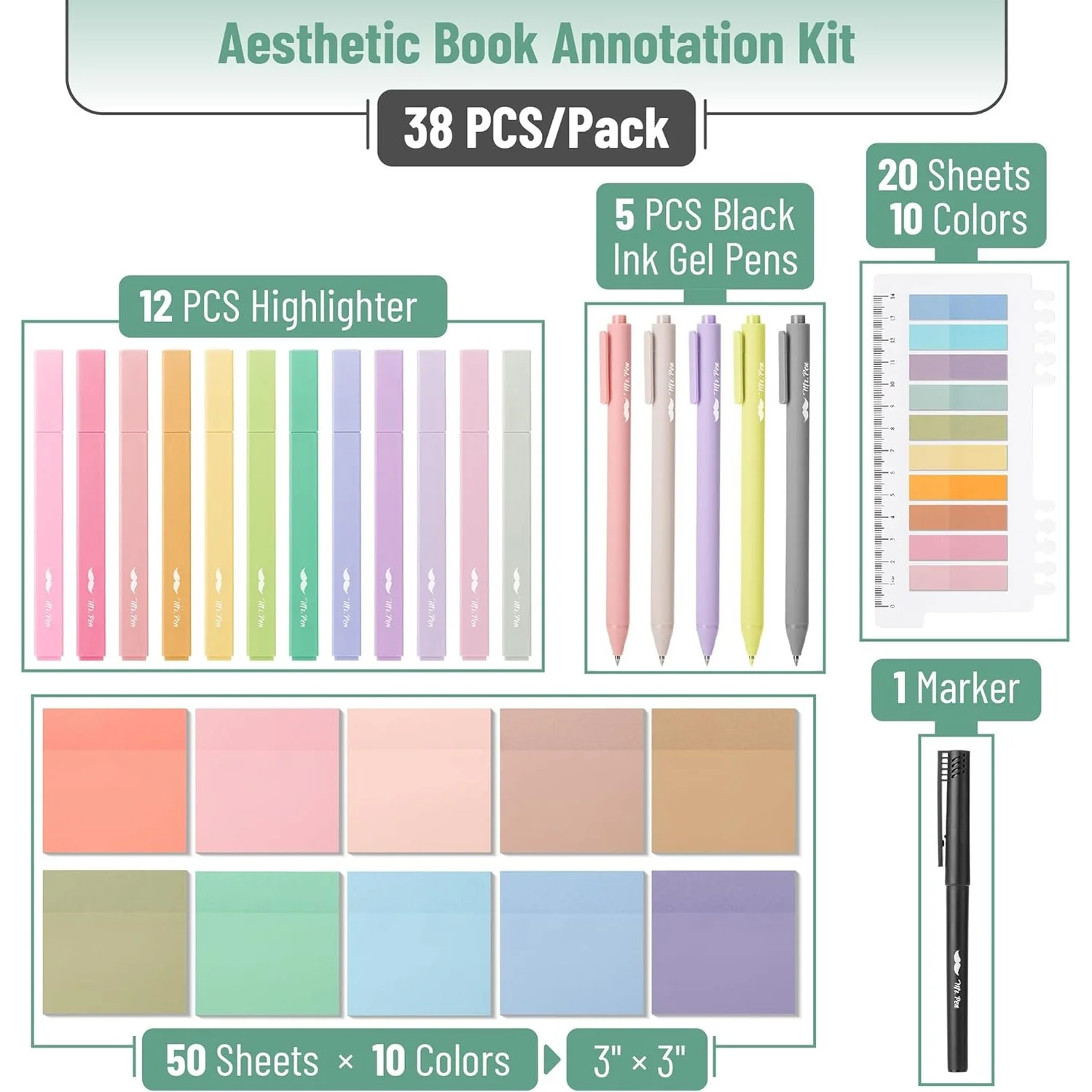 Annotation & Highlighting Set, Gel Pens, Highlighters, Notes - Image 2