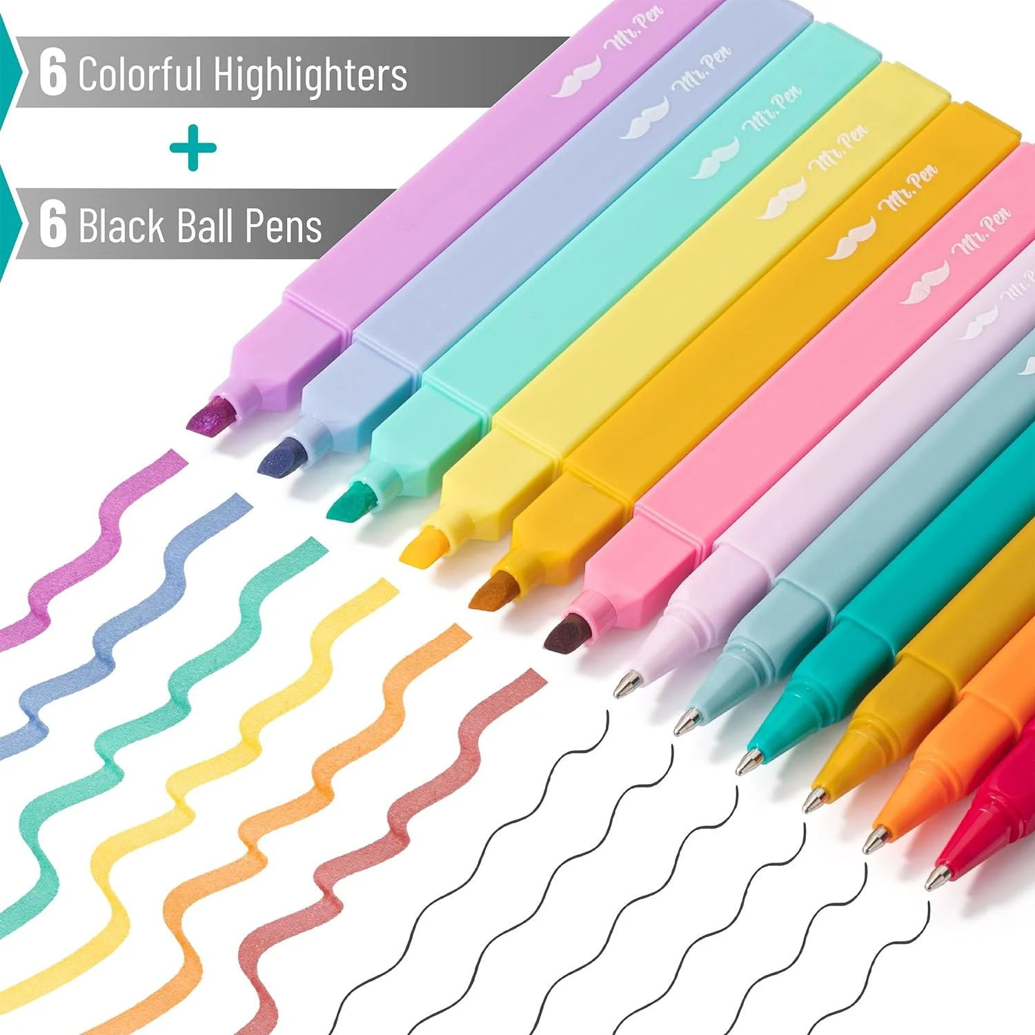Aesthetic Highlighters and Pens No Bleed, 12 Pack, Assorted Color Bible Highlighters No Bleed, Black Ink Bible Pens, Highlighter Pens, No Bleed Highlighters for Bibles, Bible Pens - Image 2
