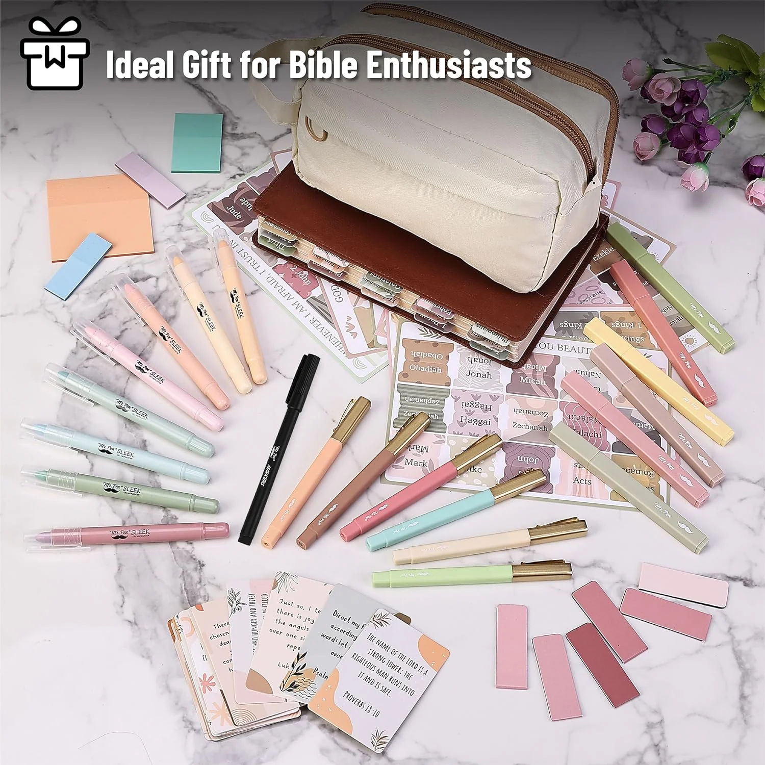 Bible Journaling Kit, No Bleed Highlighters & Pens, Tabs, Prayer Cards, Sticky Notes, Pencil Case - Image 5