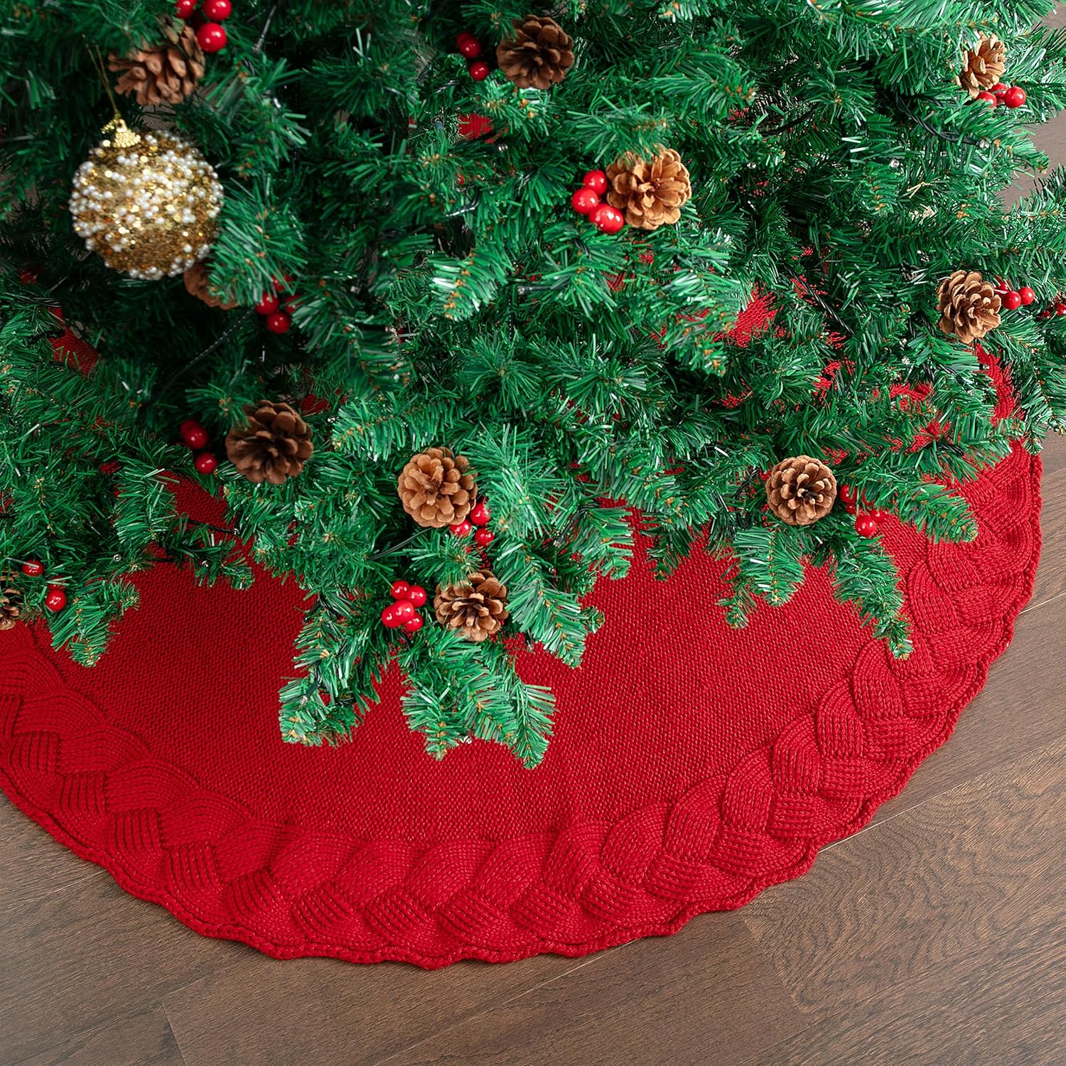 Mr. Pen- Christmas Tree Skirt, 36", Red Knitted Christmas Skirt Tree, Xmas Tree Skirt - Image 7