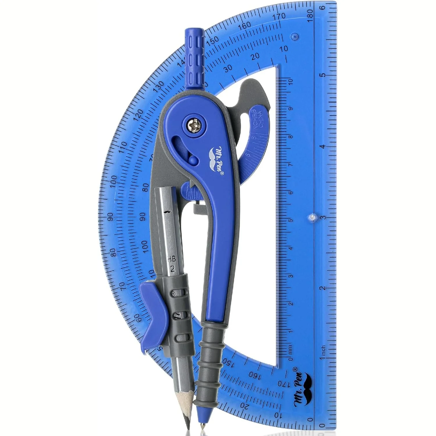 Compass and Protractor Set, Midnight Blue, 180° Protractor