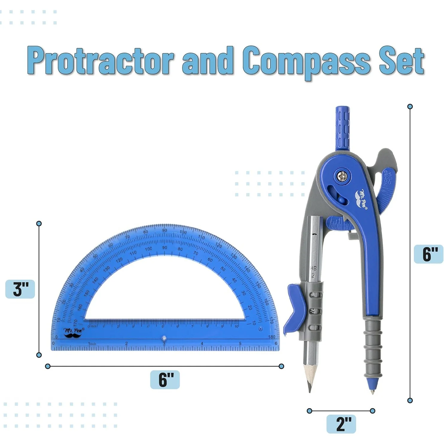 Compass and Protractor Set, Midnight Blue, 180° Protractor - Image 2