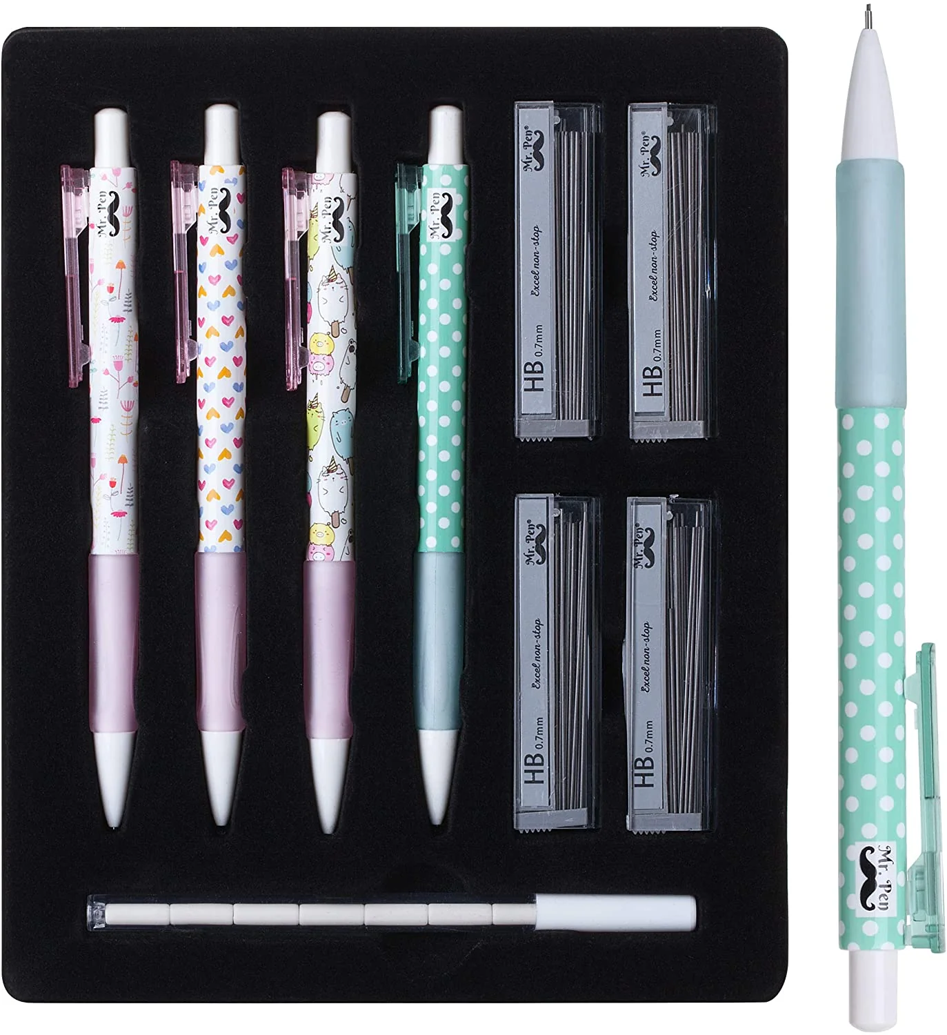 Cute Mechanical Pencil Set, 0.7mm, 16 pcs, Lead + Erasers - Image 10