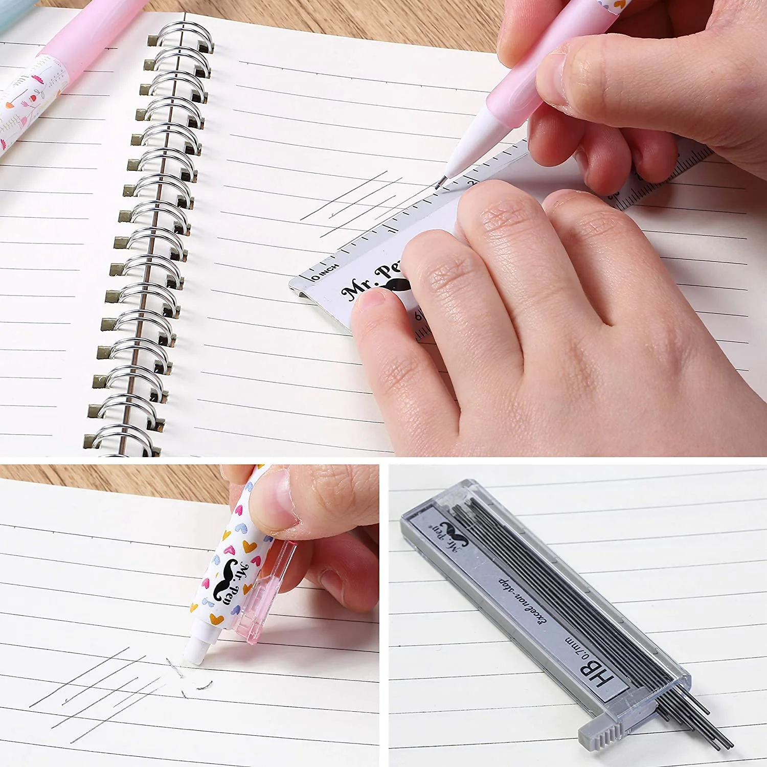 Cute Mechanical Pencil Set, 0.7mm, 16 pcs, Lead + Erasers - Image 6
