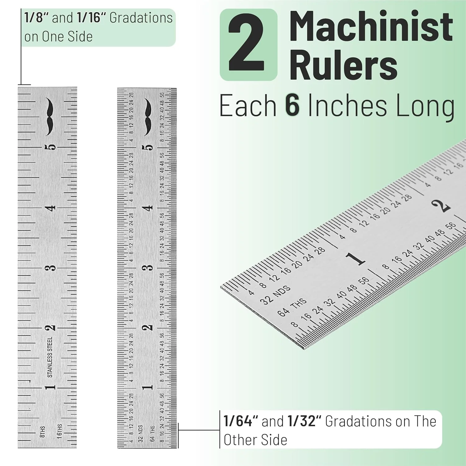 Metal Machinist Ruler 6 Inch, 2 Pack, Stainless Steel - Image 2