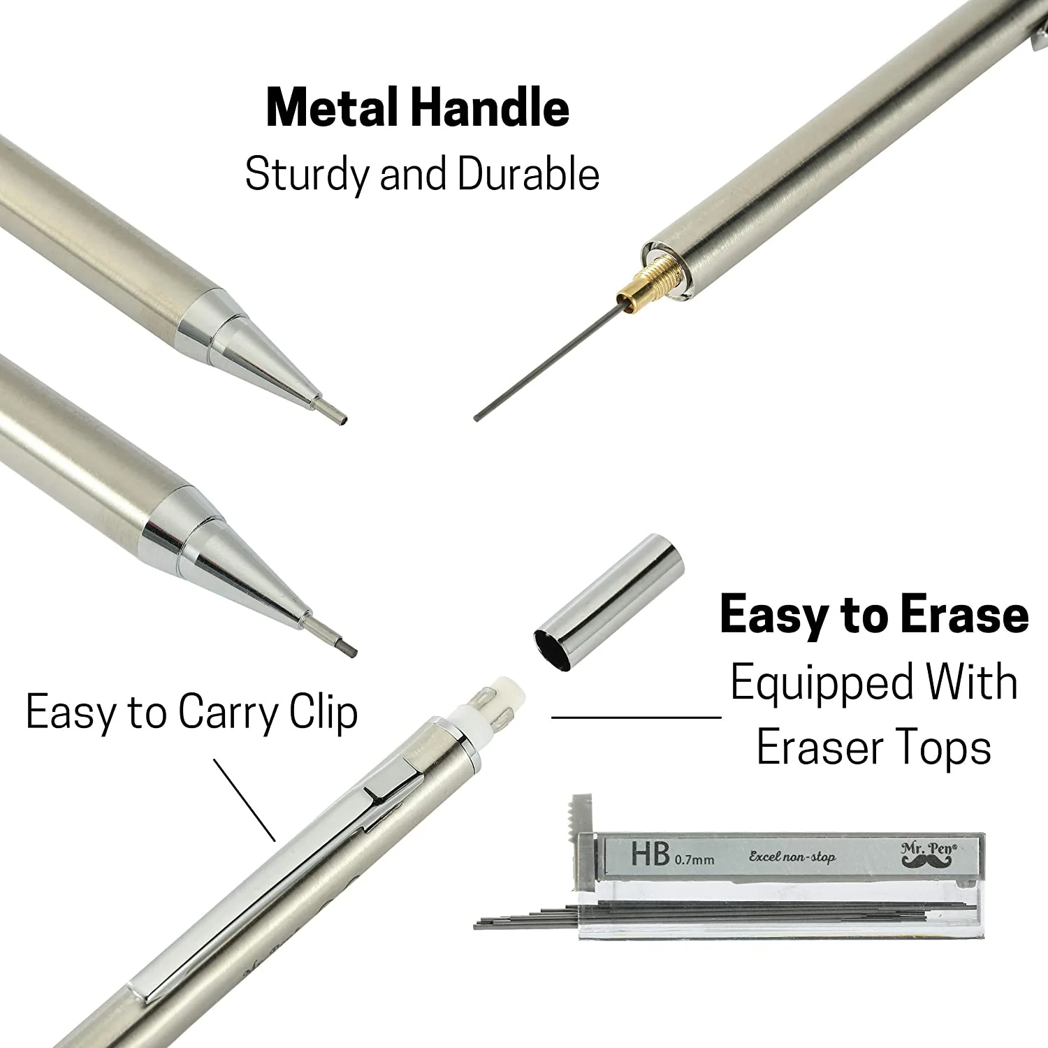 Metal Mechanical Pencil Set with Lead and Eraser Refills, 5 Sizes, 0.3, 0.5, 0.7, 0.9, 2mm, Drafting, Sketching, Architecture, Drawing Metal Mechanical Pencils - Image 13