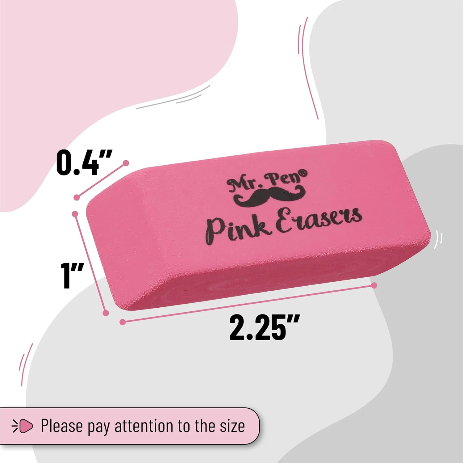 Classic Pink Pencil Erasers, 36 Pack, Large Block Erasers - Image 2
