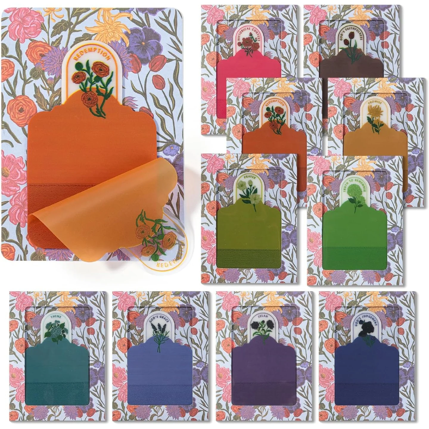 Mr. Pen- Plastic Transparent Bible Journaling Sticky Notes, 10 Pads, 200 Sheets, Botanical Design