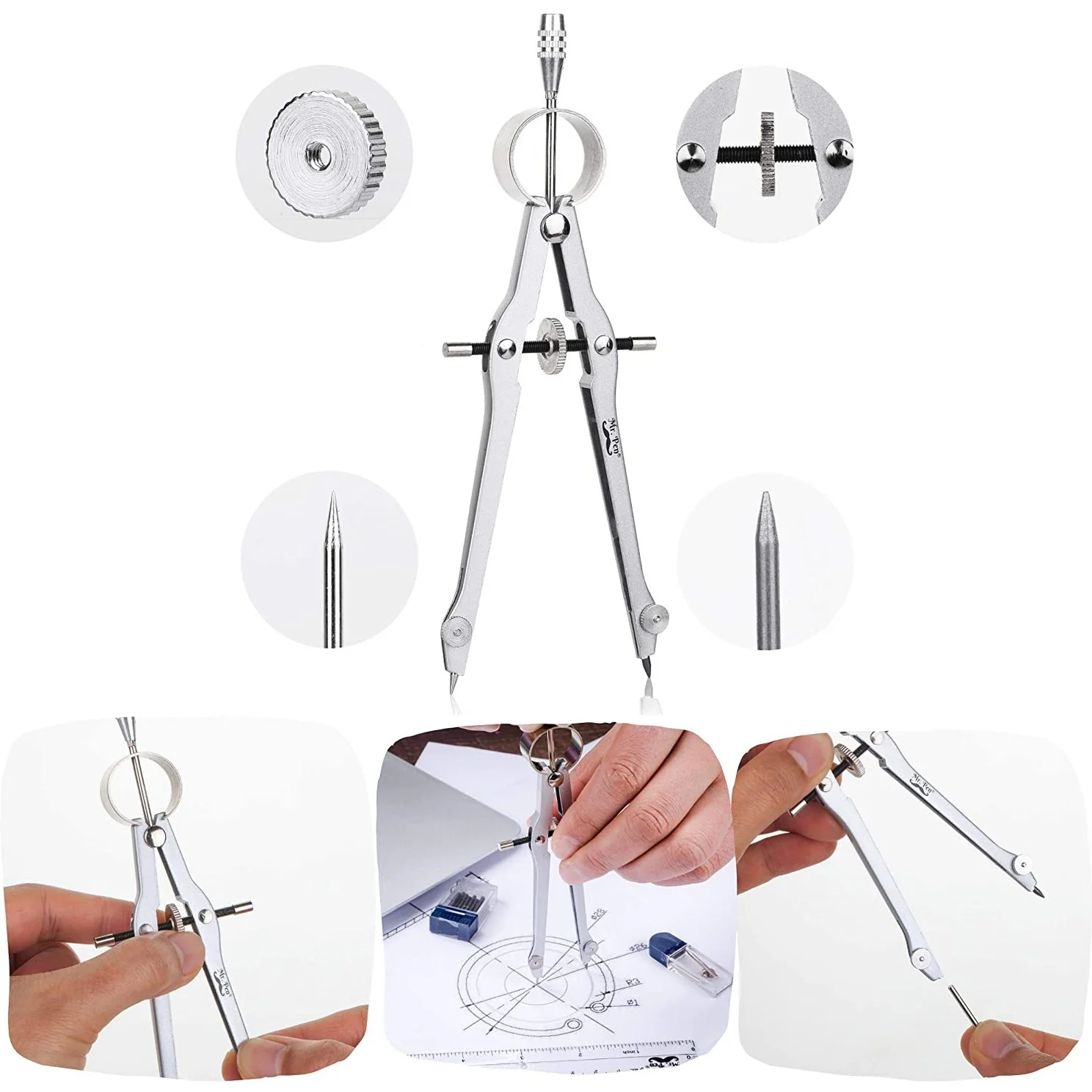 Compass & Protractor Set, Metal Compass, Transparent Protractor - Image 3