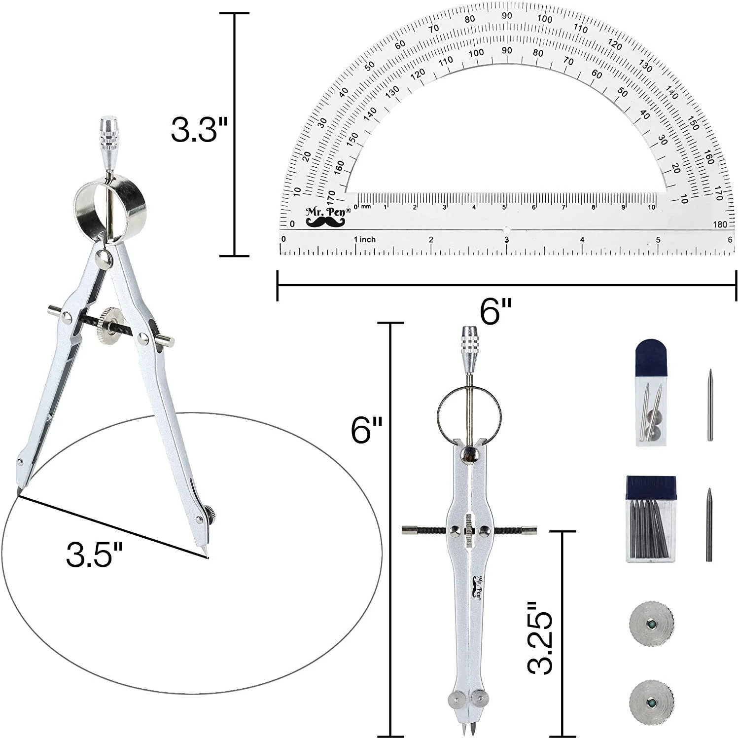 Compass & Protractor Set, Metal Compass, Transparent Protractor - Image 4