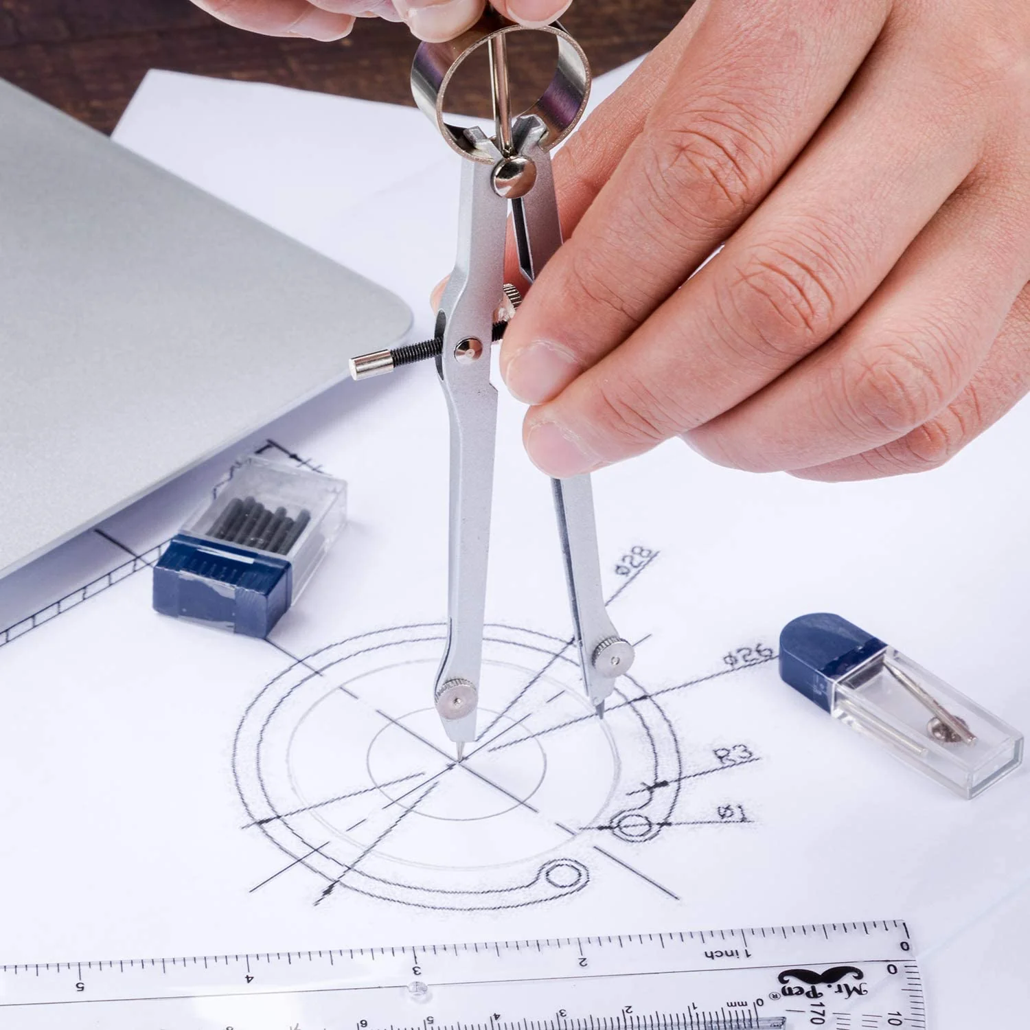 Compass & Protractor Set, Metal Compass, Transparent Protractor - Image 7
