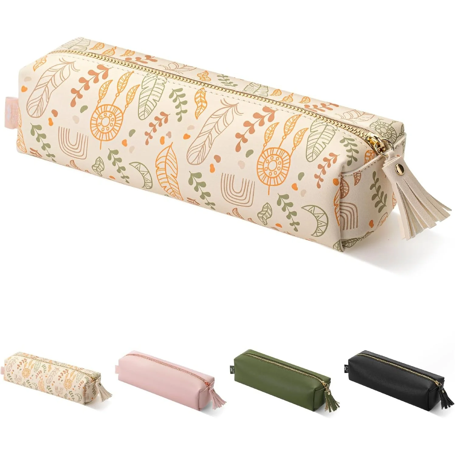PU Leather Pencil Case -Boho Style - Slim Cute Aesthetic Pencil Pouch