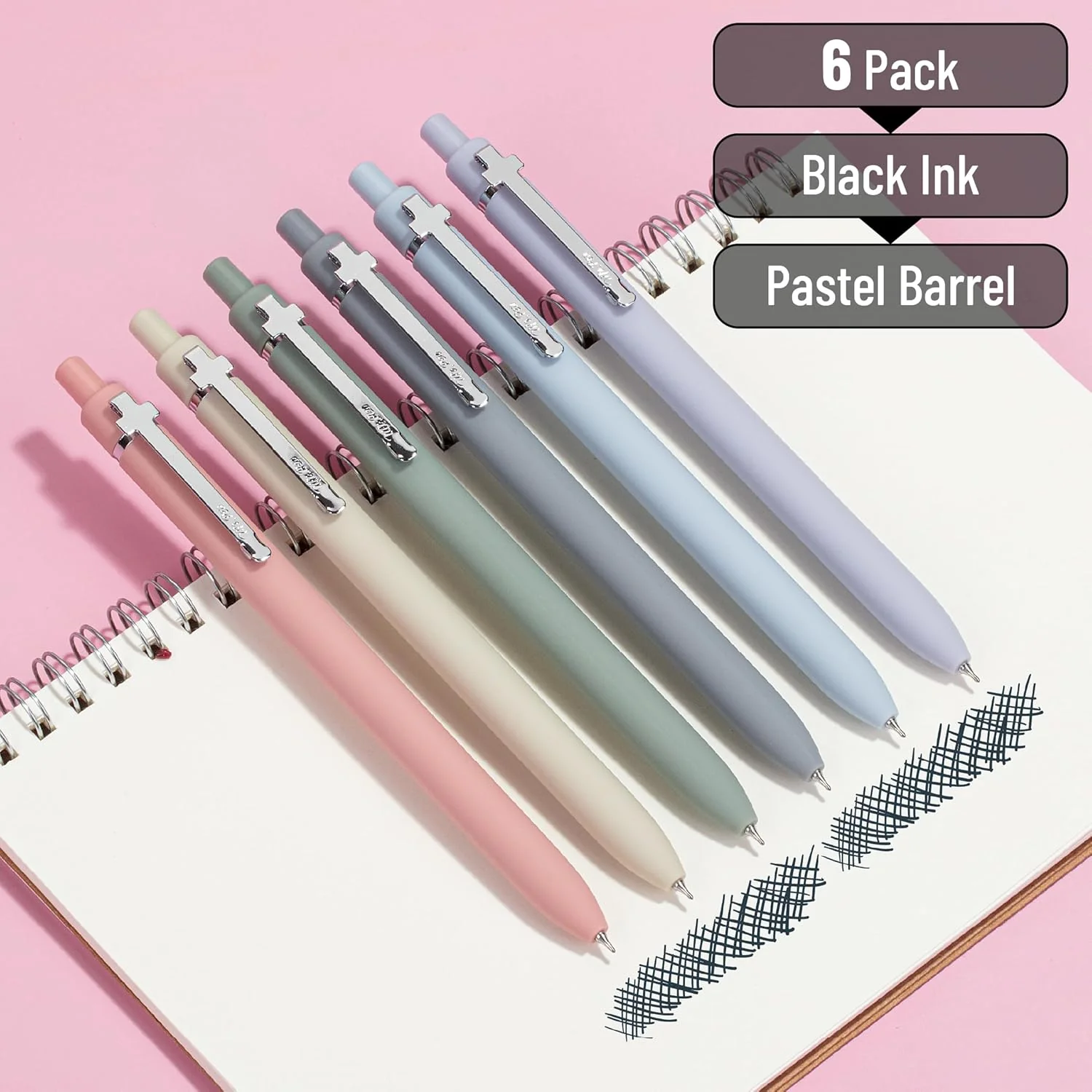 Mr. Pen- Retractable Gel Pens for Journaling, 6 Pack, 0.5 mm Black Ink, Color Barrel with Silver Cross Clip - Image 2