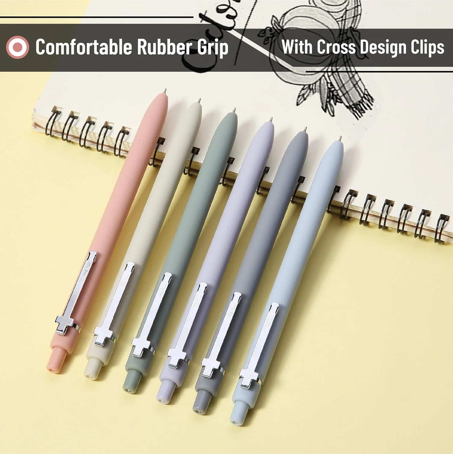 Mr. Pen- Retractable Gel Pens for Journaling, 6 Pack, 0.5 mm Black Ink, Color Barrel with Silver Cross Clip - Image 4