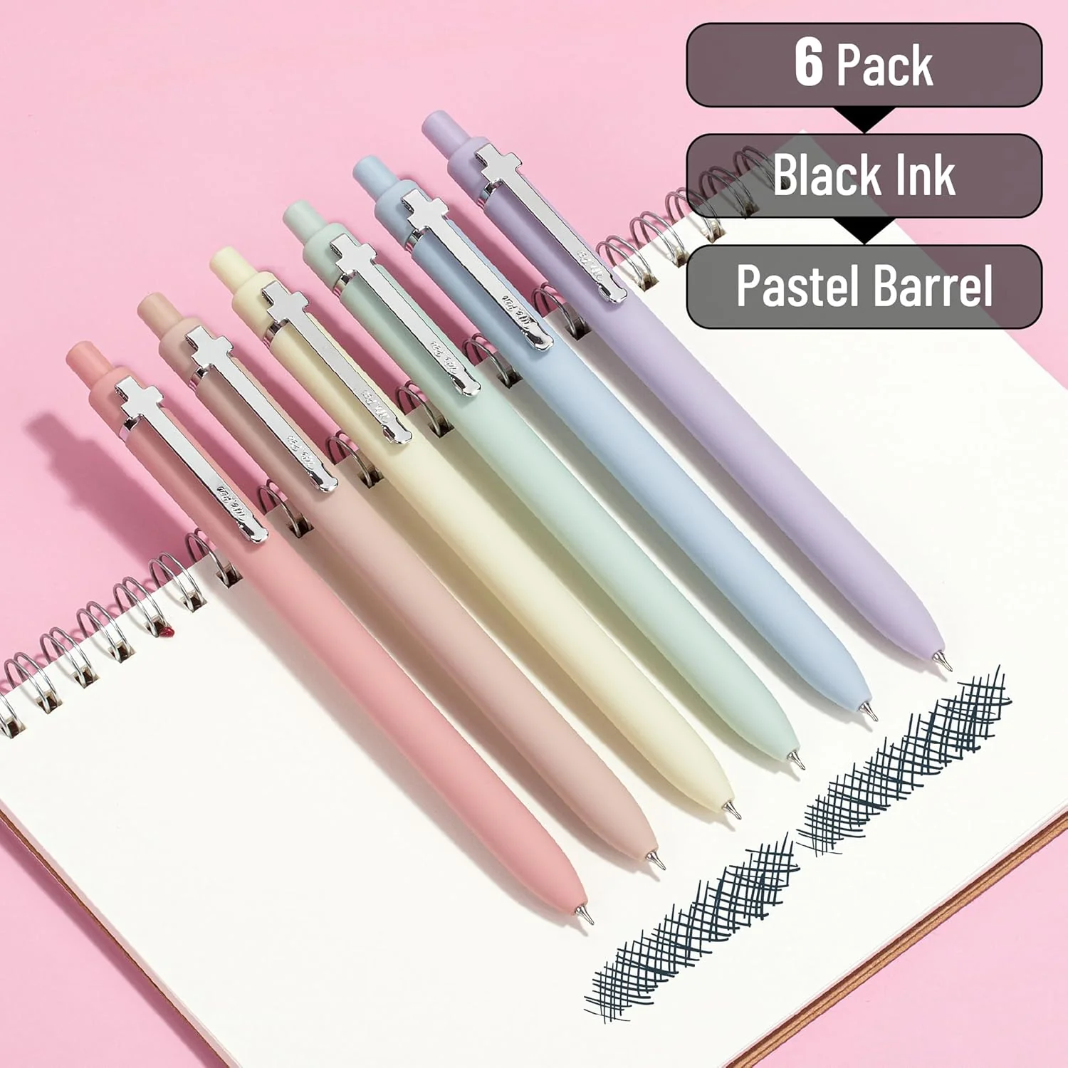 Mr. Pen- Retractable Gel Pens for Journaling, 6 Pack, 0.5 mm Black Ink, Soft Pastel Barrel with Silver Cross Clip - Image 2
