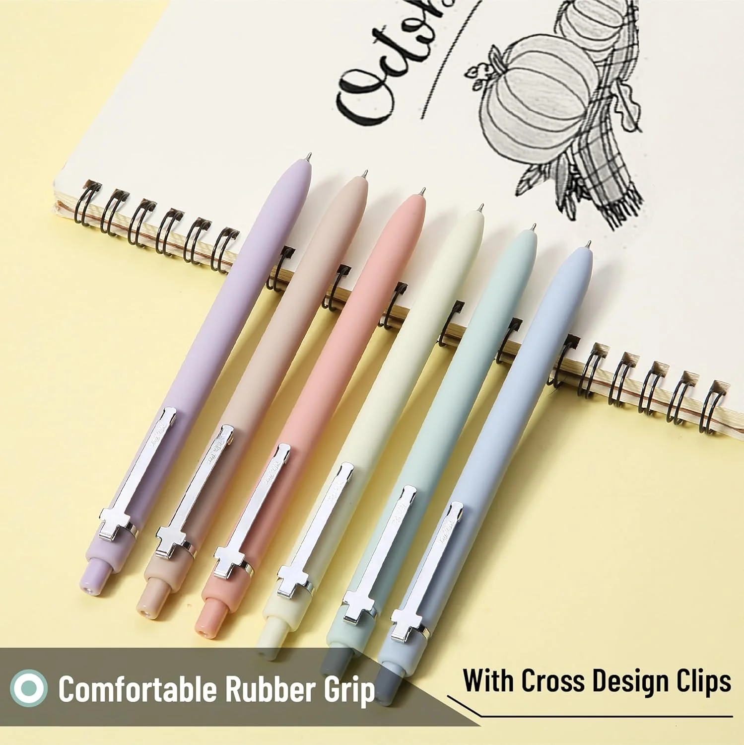 Mr. Pen- Retractable Gel Pens for Journaling, 6 Pack, 0.5 mm Black Ink, Soft Pastel Barrel with Silver Cross Clip - Image 4