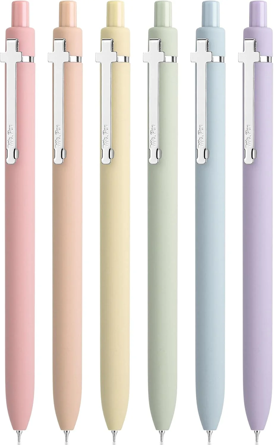 Mr. Pen- Retractable Gel Pens for Journaling, 6 Pack, 0.5 mm Black Ink, Soft Pastel Barrel with Silver Cross Clip, Smooth Writing Aesthetic Pens for Women