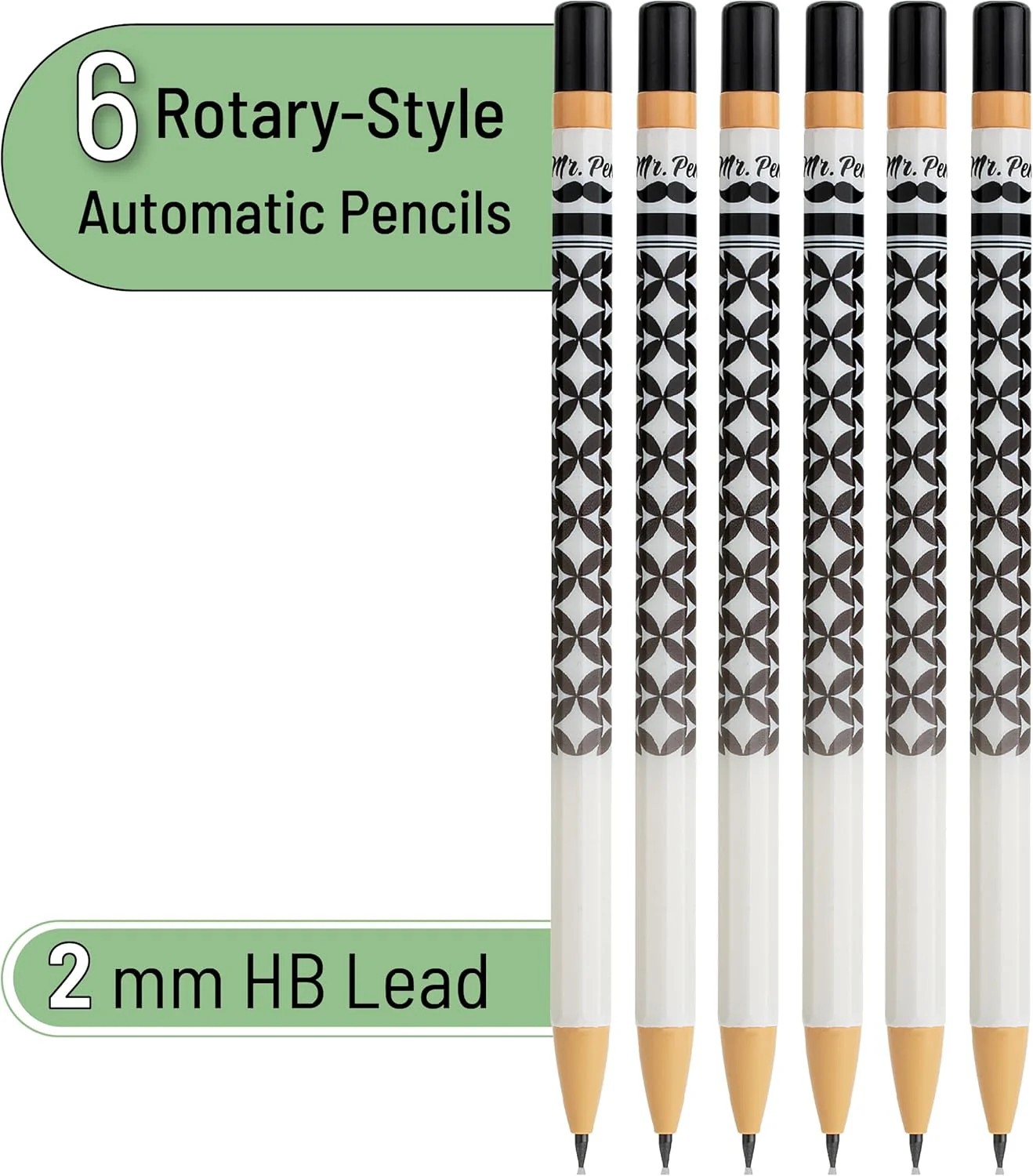 Rotary Mechanical Pencil Set, 6 pcs, Twist Design, HB Style - Image 2
