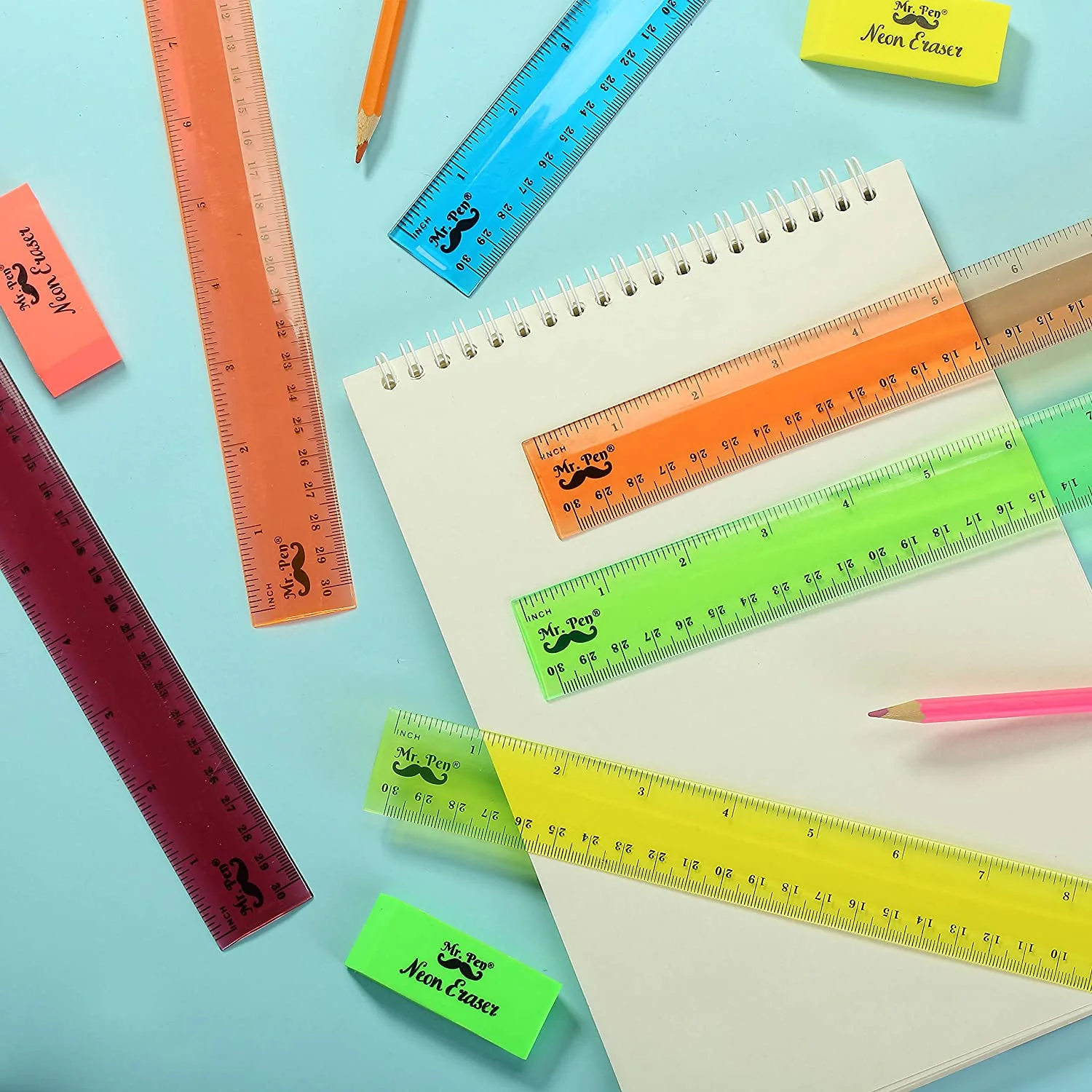 Kids Ruler 12 Inch, 6 Pack, Assorted Colors, Inches & cm, Clear - Image 16