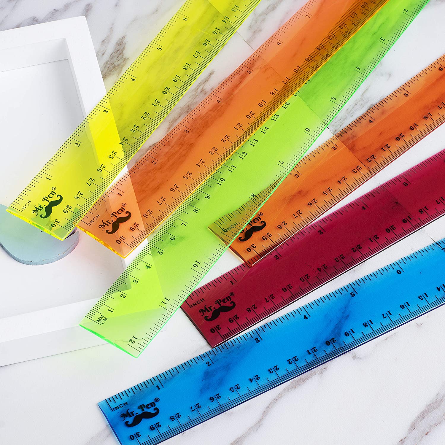 Kids Ruler 12 Inch, 6 Pack, Assorted Colors, Inches & cm, Clear - Image 6