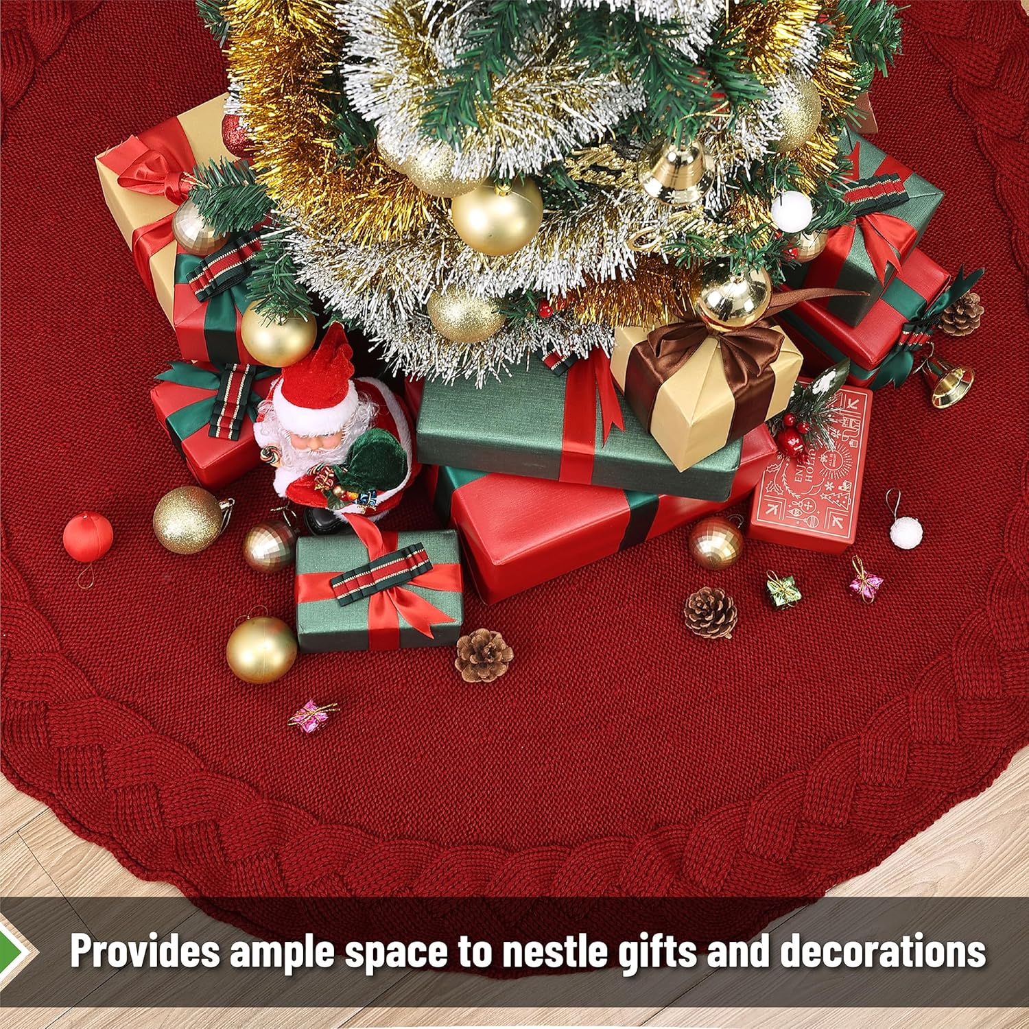 Mr. Pen- Small Christmas Tree Skirt, 24", Red Knitted Christmas Skirt Tree, Xmas Tree Skirt, Christmas Skirts for Xmas Trees - Image 4