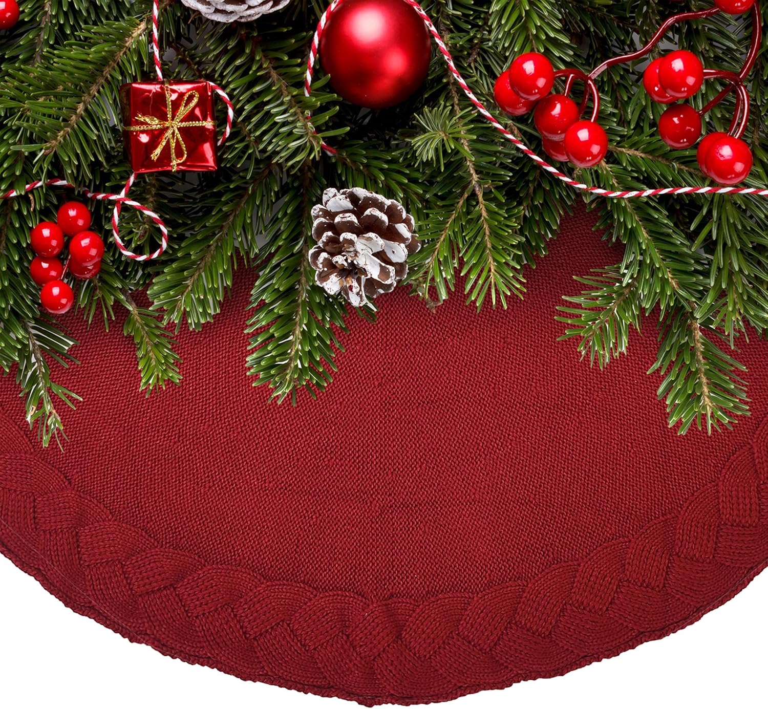 Mr. Pen- Small Christmas Tree Skirt, 24", Red Knitted Christmas Skirt Tree, Xmas Tree Skirt, Christmas Skirts for Xmas Trees - Image 6