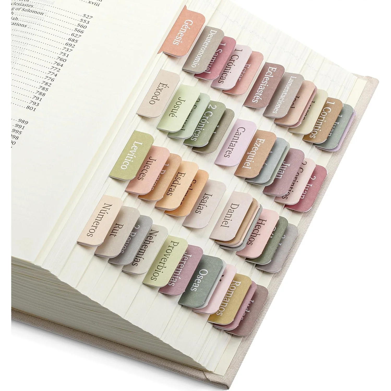 Spanish Bible Tabs, 75 pcs, Boho Theme, Laminated, Easy Apply, Old & New Testament, Bible Journaling Supplies