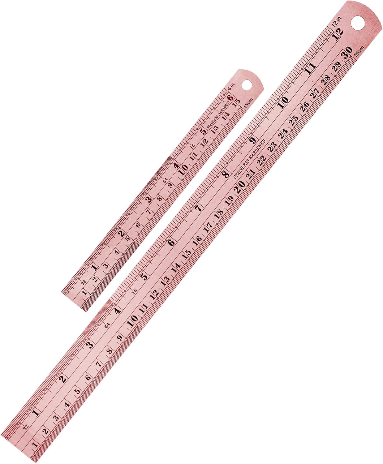 Steel Rulers 2 Pack, 6 & 12 Inch, Rose Gold