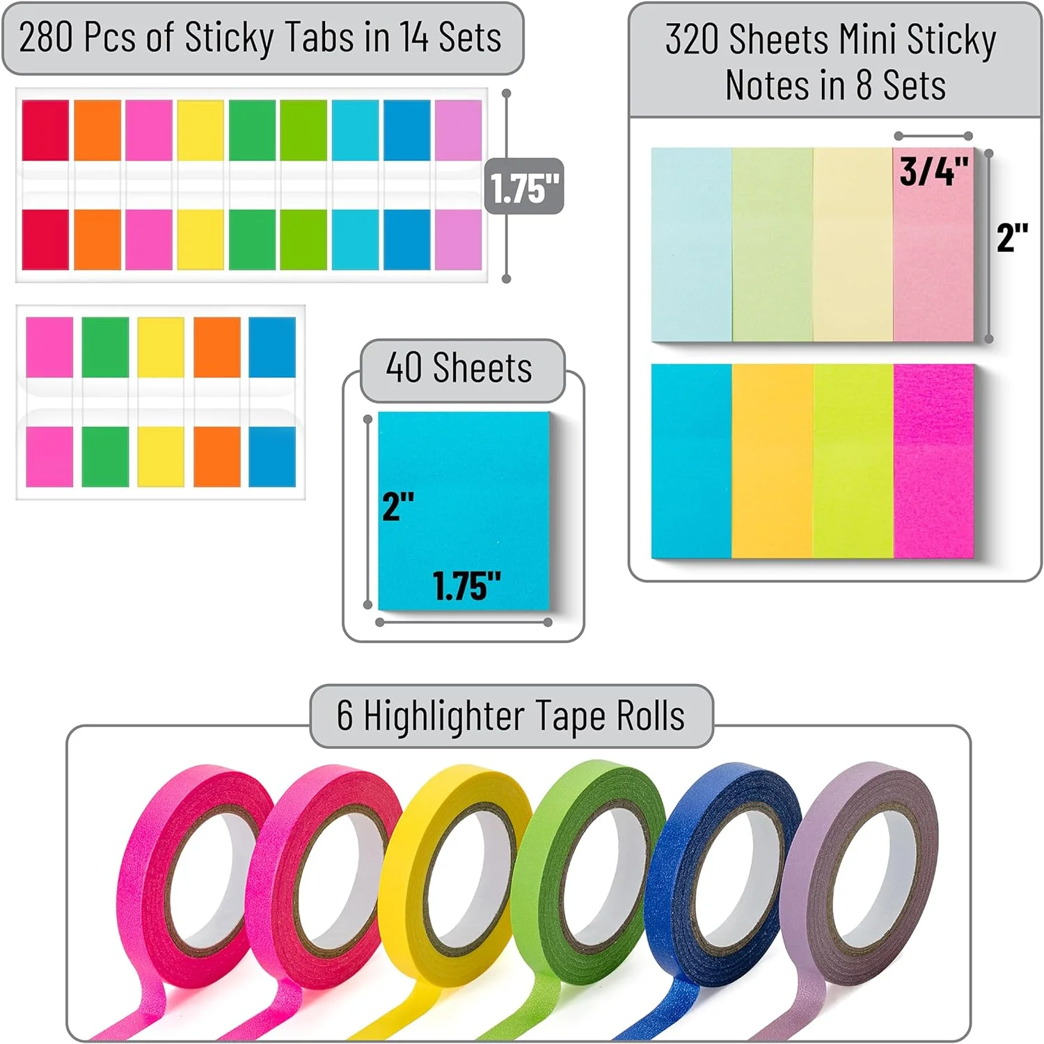 280-Piece Annotation Kit, Sticky Tabs, Mini Notes, Highlighter Tape - Image 2