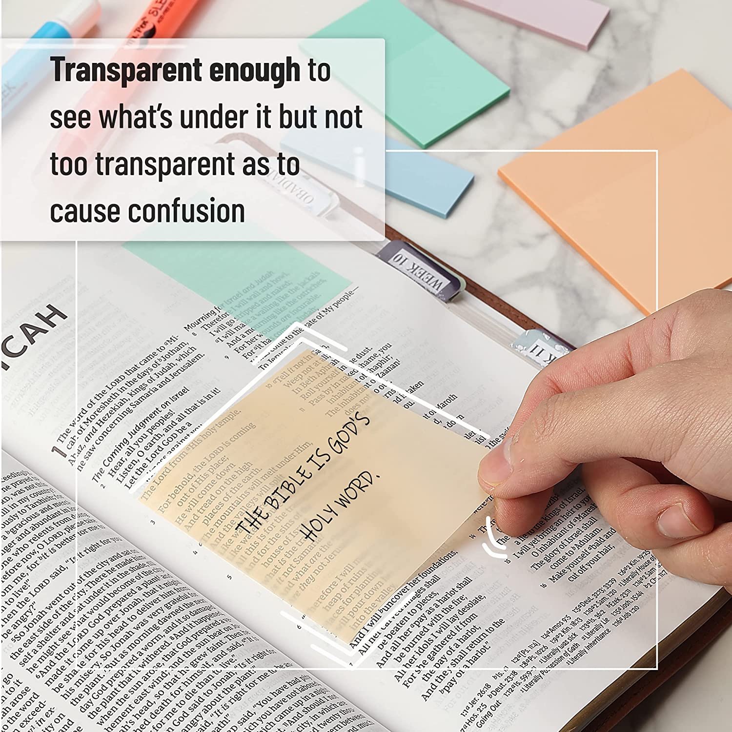 Transparent Sticky Notes with Pen, 200 Pastel Sheets for Bible Journaling, Study & Books - Image 4