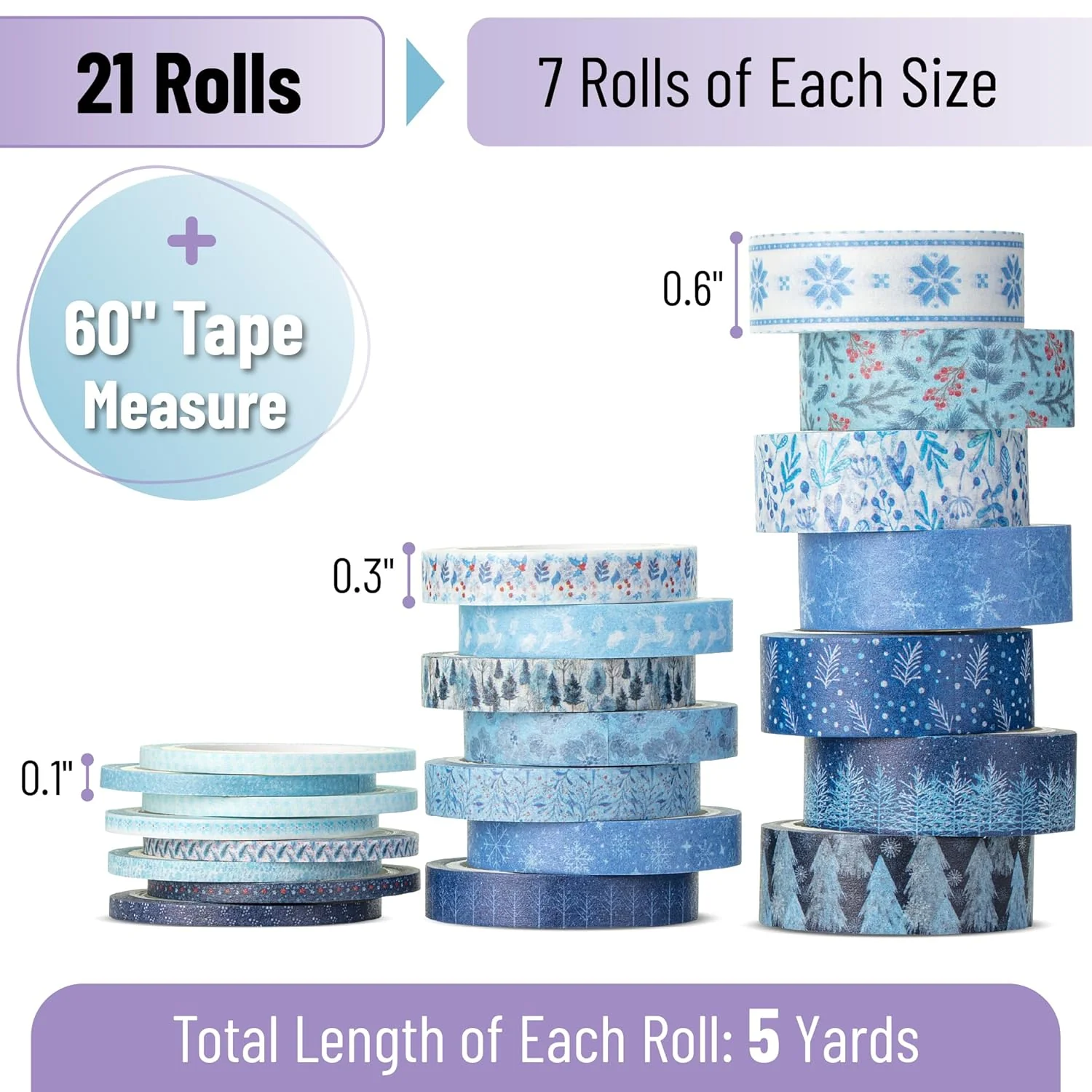 Blue Washi Tape Set, 21 Rolls, Ocean Breeze, 5 Yards Each - Image 2