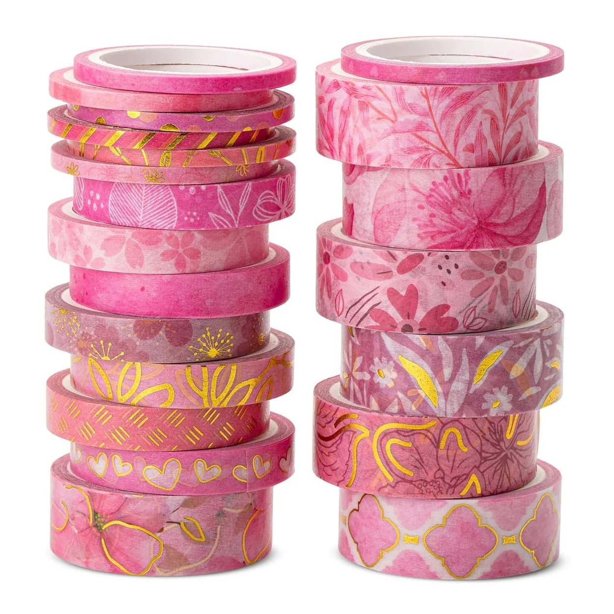 Mr. Pen- Washi Tape Set, 21 Rolls, Floral Pink, Decorative Tape with Measure Tape