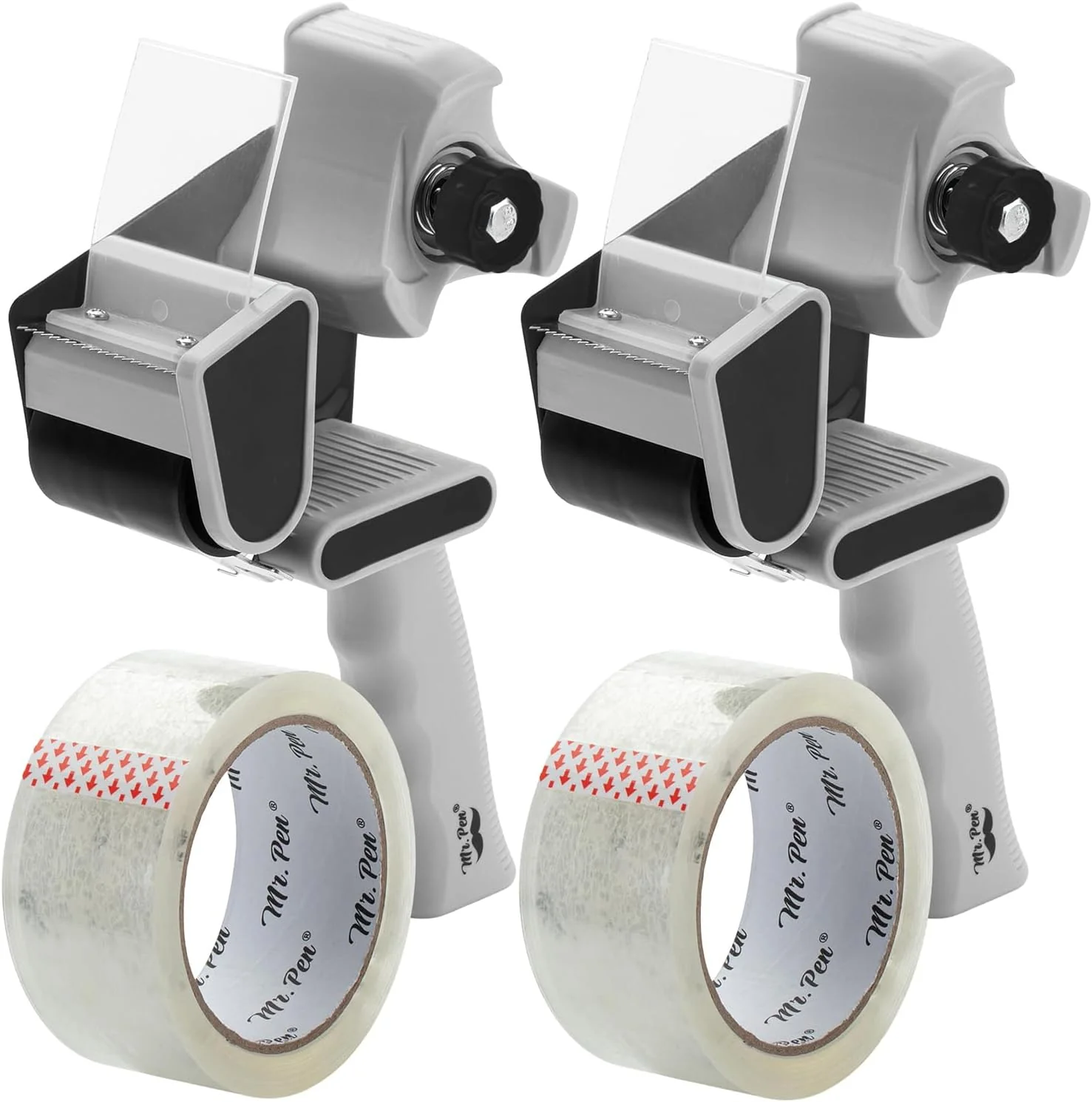 Heavy Duty Packing Tape Dispenser Gun 2-Inch, 2 Pack + 2 Tape Rolls, Black