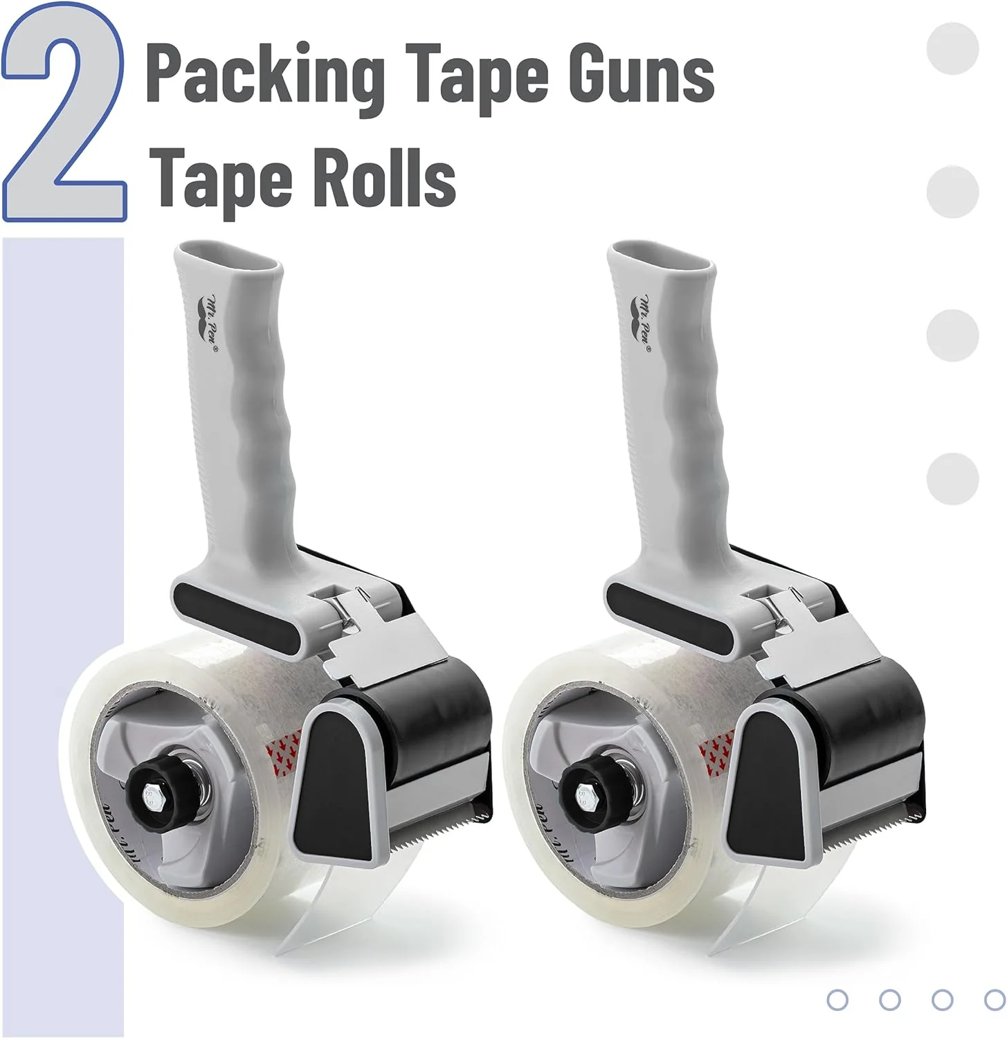 Heavy Duty Packing Tape Dispenser Gun 2-Inch, 2 Pack + 2 Tape Rolls, Black - Image 2