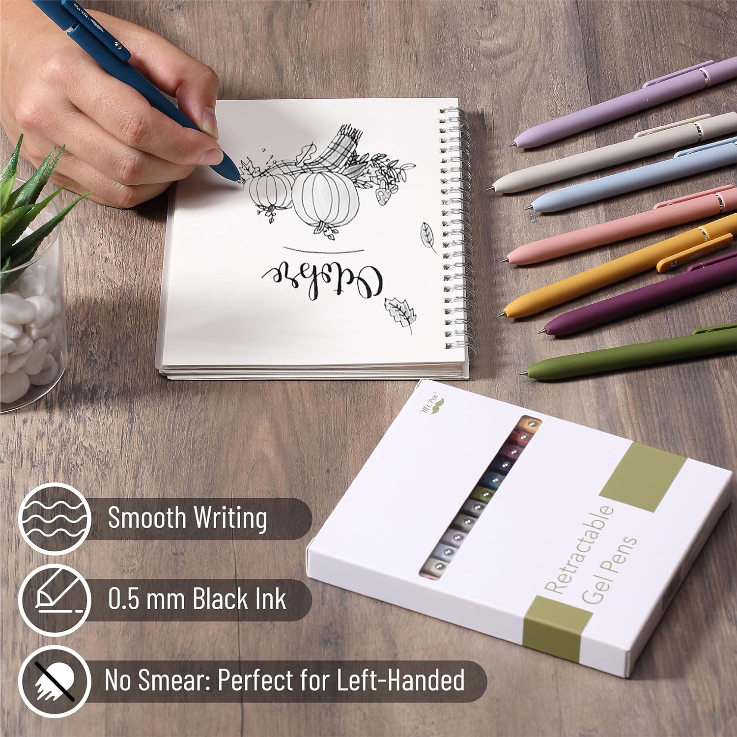 Retractable Gel Pens, 6 or 12 Pack, Morandi & Vintage Barrels, Black Ink, Fine Point 0.5mm, Fast Dry - Image 4